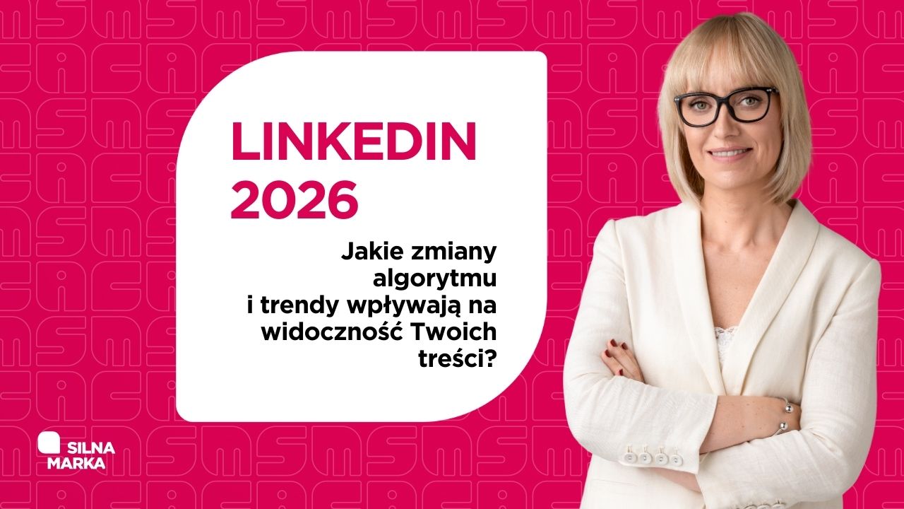 Angelika Chimkowska - ekspertka CEO brandingu, Linkedin oraz marki osobistej ekspertów, na grafice wyróżniającej artykuł o trendach i zmianach w algorytmie LinkedIn w 2026 roku, dotyczących widoczności treści.